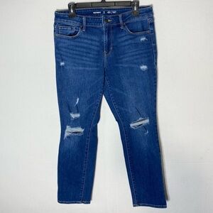 Old Navy Distressed Mid Rise Power Slim Straight Blue Jeans 10S